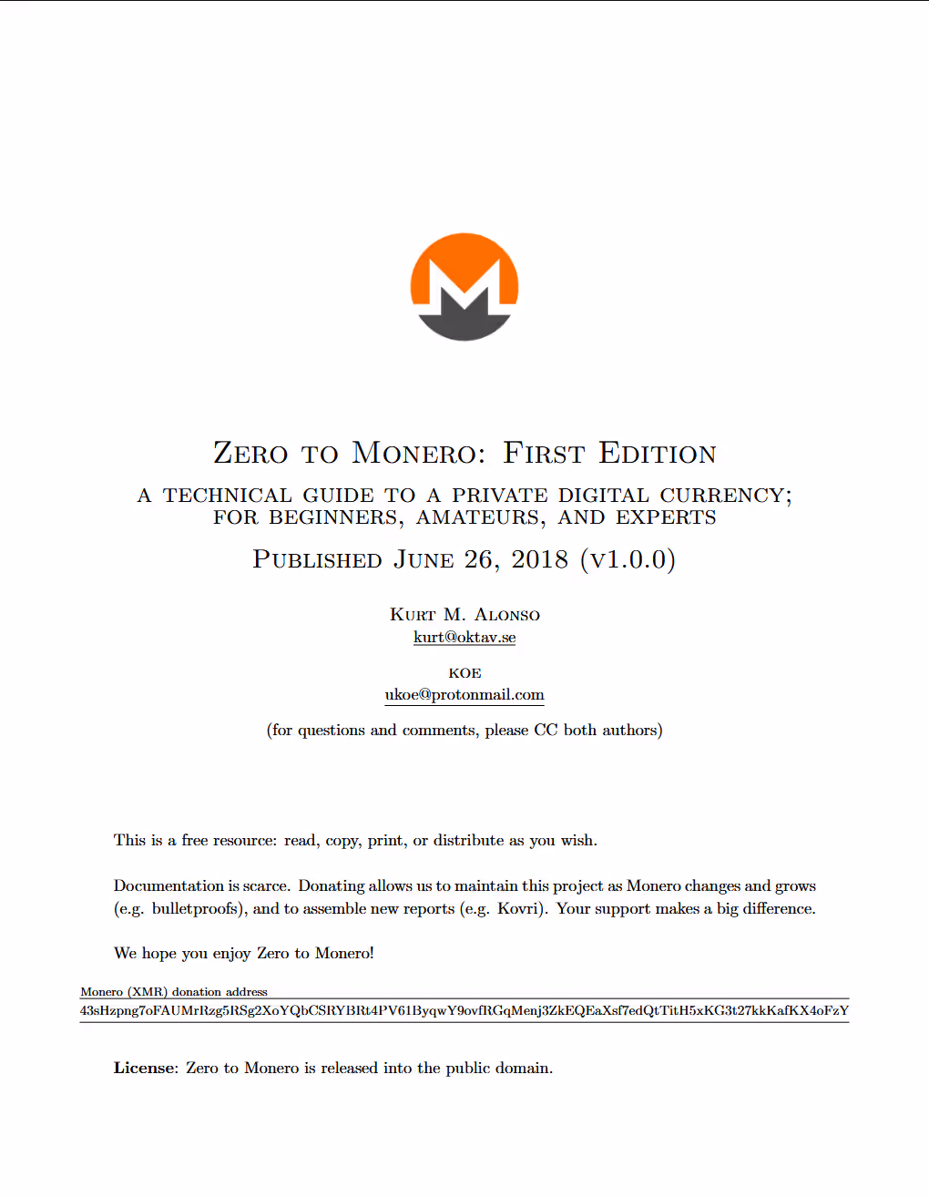 Zero to Monero First Edition cover
